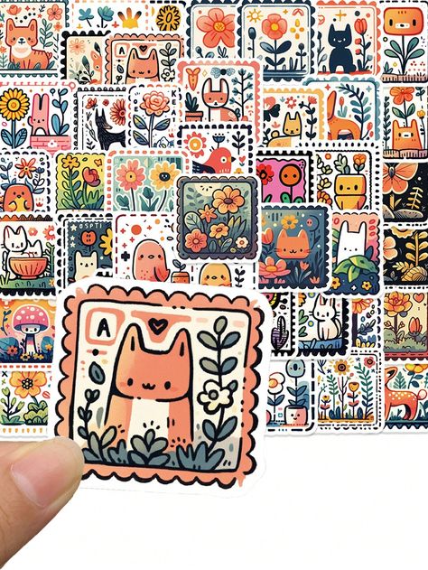 50pcs Cute Cartoon Animal Sticker Postage Stamps For Scrapbooking, Diy Decoration For Mug, Luggage, Phone, Computer Etc. Animal Stamp Stickers    Paper     Arts,Crafts & Sewing, size features are:Bust: ,Length: ,Sleeve Length: Packaging Stamps, Stamp Stickers, Sticker Design Inspiration, Diy Birthday Gifts For Friends, Mail Stamp, Postage Stamp Art, Travel Stickers, Paper Art Craft, Post Stamp