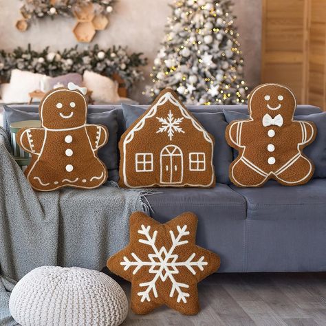 Amazon.com: HunnmingRe 4 Pcs Christmas Throw Pillows Plush Gingerbread Men Pillow Gingerbread House Pillow Snowflake Shaped Pillow for Christmas Winter Holiday Party Outdoor Bedroom Cushion Decoration(Caramel) : Home & Kitchen