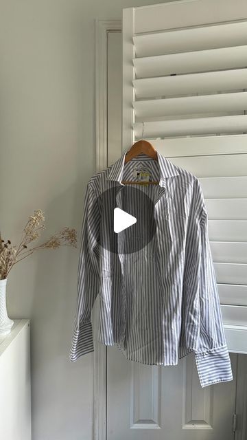 Tris Lovetana on Instagram: "Had the chance to upcycle a button-up for @prelovedjules and her Thrift & Tell segment on @morningshowca , all about the art of thrift flips!   As an upcycle enthusiast to my core, it’s always fun to see how secondhand items can be transformed into new pieces. This project took a simple dress shirt and turned it into a romantic front-tie blouse, proving that sustainable fashion is all about creativity and innovation ♻️🪡🧵  Special shoutout to @prelovedjules for this opportunity!  #thriftflip #upcycle #sustainablefashion #slowfashion" How To Turn A Shirt Into A Dress, Upcycle Shirt To Dress, Button Up Shirt Diy Upcycling, Upcycle Mens Dress Shirt For Women, Button Down Upcycle, Upcycle Button Up Shirt, Thrift Flip Button Up Shirt, Upcycled Button Down Shirt, Diy Button Up Shirt Upcycle