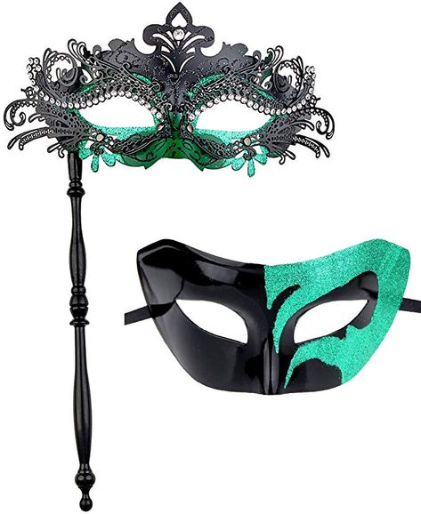 Masquerade Ball Wedding, Green Masquerade Mask, Masquerade Mask Costume, Venetian Costumes, Couples Masquerade Masks, Black Masquerade Mask, Masquerade Outfit, The Mask Costume, Venetian Masquerade Masks