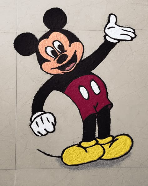 New Year Rangoli Design Cartoon, Mickey Mouse Rangoli, Cartoon Rangoli Designs Diwali, Cartoon Rangoli Designs Easy, Rangoli Pic, Hanuman Rangoli, Cartoon Rangoli, Rangoli Big, Cartoons Rangoli Design