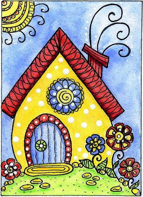 Whimsy House, 수채화 그림, House Drawing, Happy Paintings, Doodle Drawings, Whimsical Art, A Drawing, 그림 그리기, Doodle Art