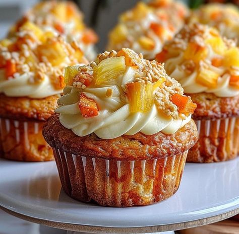 Hawaiian Pineapple Carrot Muffins Best Carrot Cupcake Recipe, Carrot Pineapple Muffins, Carrot Cupcake Recipe, Carrot Muffin, Pineapple Muffins, Carrot Muffin Recipe, Strawberry Sugar Cookies, Muffin Flavors, Light Dessert