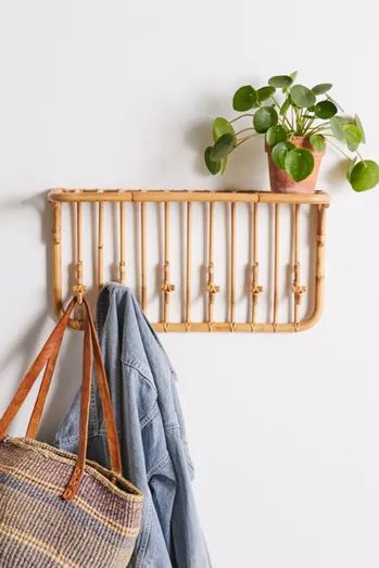 Entryway Hooks, Uo Home, Entryway Wall, Bamboo Wall, Wicker Decor, Inspire Me Home Decor, Estantes Flotantes, Apartment Furniture, Hanging Hooks