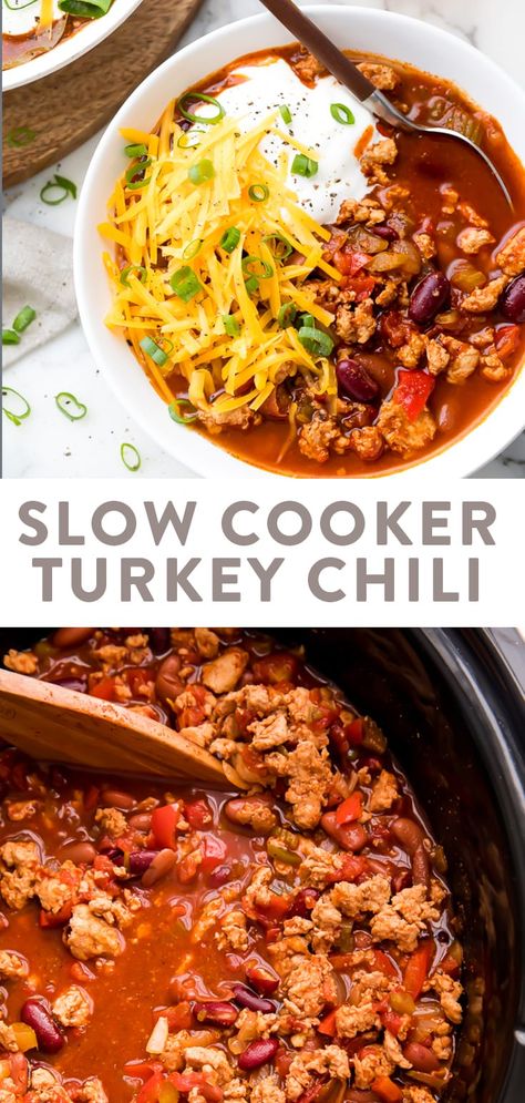 Slow Cooker Turkey Chili Recipe, Turkey Chili Recipe Crockpot, Turkey Chili Recipe Easy, Turkey Chili Crockpot, Turkey Chili Healthy, Slow Cooker Turkey Chili, Turkey Chili Recipe, Chili Recipe Turkey, Crockpot Turkey