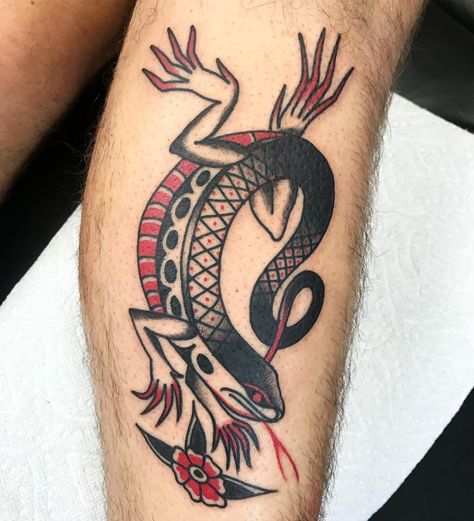 Traditional Gecko Tattoo, American Traditional Lizard Tattoo, Lizard Traditional Tattoo, Tattoo Lizard, Iguana Tattoo, Philadelphia Tattoo, Gecko Tattoo, Lizard Tattoo, Black Cat Illustration