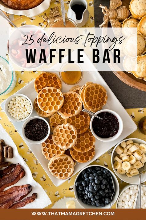 Belgian Waffles Toppings, Christmas Waffles, Pancake Bar, Bee Things, Dessert Waffles, Belgium Waffles, Brunch Bar, Savory Waffles, Waffle Bar