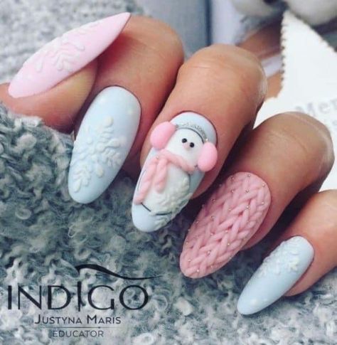 Iris Nails, Penguin Nails, Winter Nail Design, Nail Noel, Nail Art Noel, Santa Nails, Light Baby Pink, Unghie Nail Art, Christmas Gel Nails