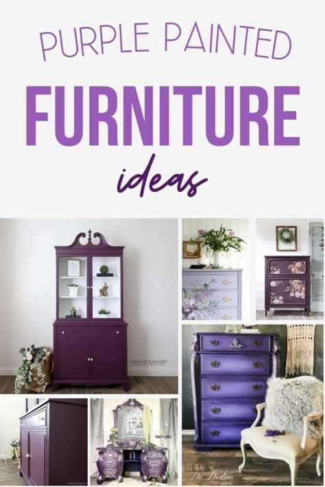 Purple Painted Furniture Purple Painted Furniture Ideas, Dark Purple Painted Furniture, Purple Painted Furniture, Purple Chalk Paint, Vintage Buffet Makeover, Purple Dresser, Chest Makeover, Paint For Furniture, Purple Furniture