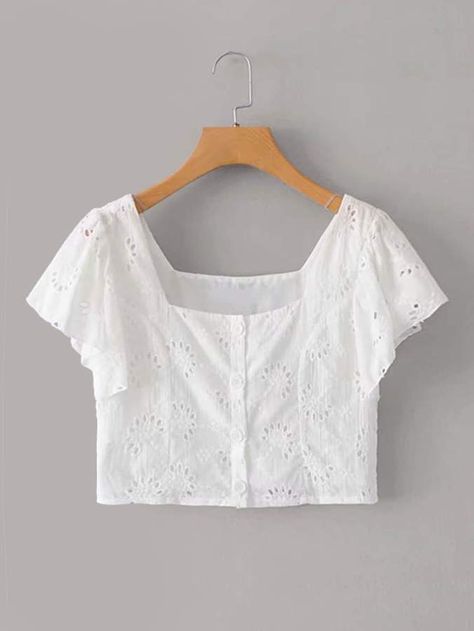 Thrifting Inspiration, Áo Crop Top, White Blouses, Butterfly Sleeve, Crop Top Outfits, Cropped Tops, Butterfly Sleeves, Shein Style, Summer Shirts