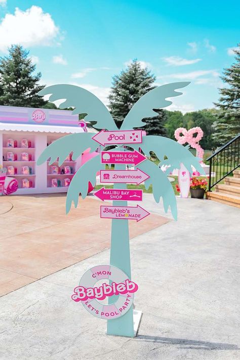 Minimalist Birthday Decor, Pool Party For Kids, Pool Party Ideas For Kids, Summer Pool Party Ideas, Balloon Entrance, Barbie Decorations, Barbie Pool Party, Barbie Party Decorations, Minimalist Birthday