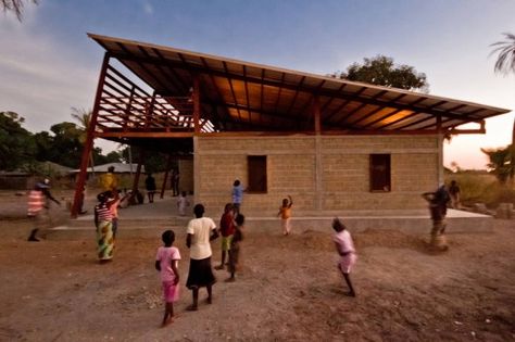 compressed sand and cement in Senegal. Built entirely by villager volunteer work and no electricity in Senegal. A nice case study. Contemporary Stairs, Bamboo Architecture, Youth Center, Contemporary Building, Contemporary Hotel, Contemporary Exterior, Contemporary Fireplace, Vernacular Architecture, Contemporary Cottage