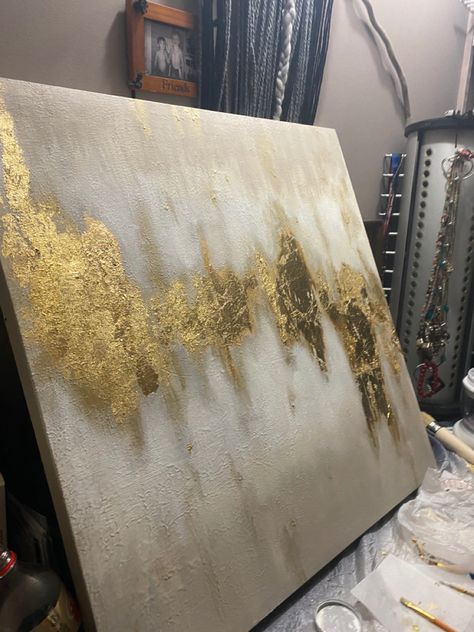 Beautiful hand painted gold leaf painting. Name of the paint “tread on me” Artist Cathy T Golden Painting Acrylics, Abstract Leaf Painting, Gold Leaf Painting Diy, Golden Abstract Painting, Golden Leaf Painting, Abstract Gold Leaf Painting, Modern Abstract Painting Diy, Bild Gold, Painting Gold Leaf