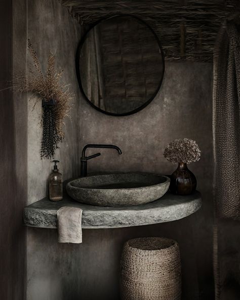 Designing virtual Wabi-Sabi Bathrooms till l’m able to realize my own one! 🌚🌾 Do you find it super cozy and calming or do you prefer a light bathroom? Let me know in the comments 🤎 #darkandmoody #darkinteriors #wabisabibathroom #wabisabi #bathroomdesign #limewash #wabisabiinteriors Designed with @clipdropapp and edited with @photoshop (not sponsored) Wabi Sabi Toilet, Wabi Sabi Bathroom Inspiration, Dark Home Aesthetic, Wabi Sabi Bathroom, Modern Bathroom Interior, Sweet Home Design, Wabi Sabi Interior, Stone Bathtub, Concrete Bathroom