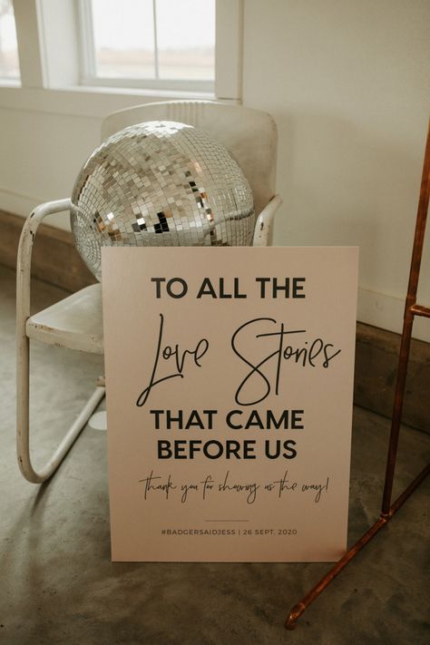 Wedding Signage Quotes, Wedding Signs Unique, Love That Came Before Us Wedding, Fun Wedding Touches, Home Engagement Party Ideas, Fun Wedding Welcome Sign, Wedding Day Signage, Fun Wedding Signs, Unique Wedding Welcome Sign