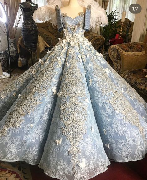 Debut Gowns 18th Elegant Blue, Filipino 18th Debut Dresses, Filipiniana Debut Theme, Blue Debut Dress, Debutante Dresses Filipino, Grad Ball Gown, Filipiniana Ball Gown, Blue Debut Gown, Debut Theme Ideas 18th Elegant