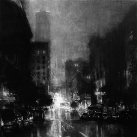 Jeremy Mann Abstract Charcoal Art, Drawing With Charcoal, Cityscape Drawing, Easy Things To Draw, Art Charcoal, Charcoal Art, Things To Draw, Cityscape Art, White Charcoal