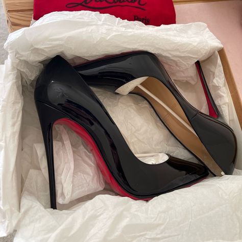 With Brand New Soles. Loubuitton Heels, Loubuitton Shoes, Louboutin Shoes Aesthetic, Y2k Brown Hair, Louboutin Heels Aesthetic, Summer Black Hair, Pose Ideas Selfie, Expensive Heels, So Kate Louboutin