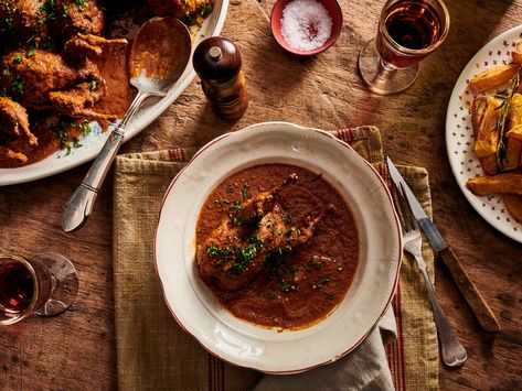 Dainty game birds are braised in sherry and aromatics in this hearty Pyrenean dish. Quail Recipes, Braised Pork Ribs, Pyrenees Mountains, Rabbit Stew, Veal Cutlet, Tapas Menu, Holiday Roasts, Garlic Green Beans, Spanish Dishes