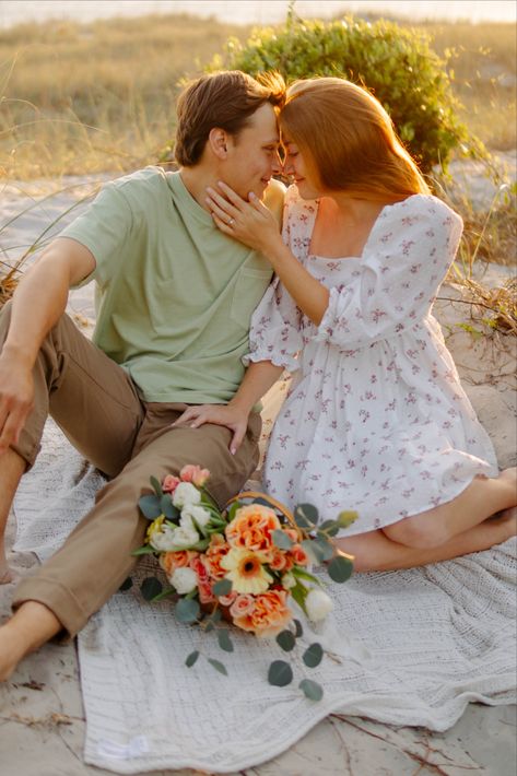 A sweet way to spruce up your spring engagement photos: bring a bouquet to your shoot! I highly recommend trying this out for a beautiful addition to your photos. We went with a palette similar to the bride's wedding vision and tied in the clothing color palette with it! Engagement Photos Bouquet, Engagement Photos With Bouquet, Clothing Color Palette, Photos Bouquet, Engagement Photo Shoot Beach, Photo Bouquet, Photoshoot Engagement, Spring Engagement Photos, Engagement Pic