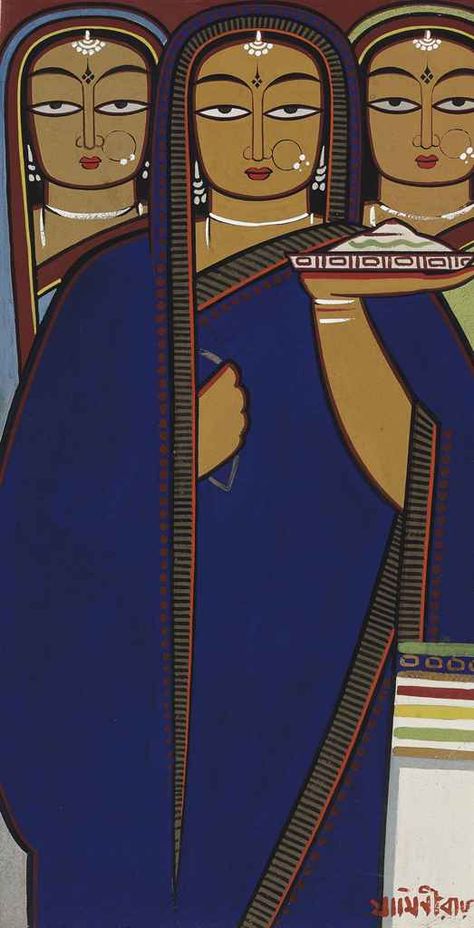 Jamini Roy, Modern Indian Art, Bengali Art, Abstract Figures, Gallery Of Modern Art, Three Women, Indian Painting, Madhubani Art, Indian Folk Art