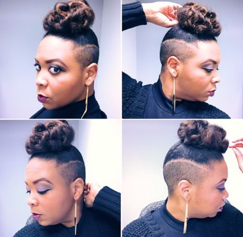 Undercut With Ponytail, Undercut Updo, Undercut Afro, One Side Shaved Hairstyles, Undercut Natural Hair, Hair Bun Design, Afro Hair Bun, Classic Bun, Shaved Side