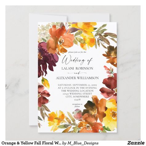 Fall Floral Wedding, Wedding Flyer, Formal Invitations, Wedding Flyers, Orange Wedding Invitations, Budget Wedding Invitations, Purple Wedding Invitations, Classic Wedding Invitations, Floral Wedding Invitation