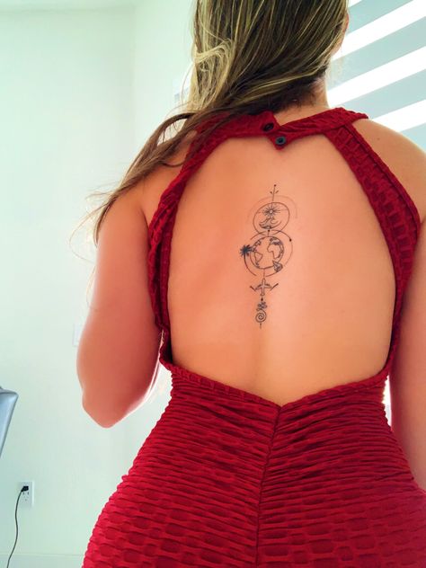 Travel tattoo Tattoo Ideas Female Travel, Europe Tattoo Ideas, Spine Tats, Tattoo Ideas Inspiration, Flower Spine Tattoos, Spine Tattoo Ideas, Small Pretty Tattoos, Petite Tattoos, Cute Tattoos For Women