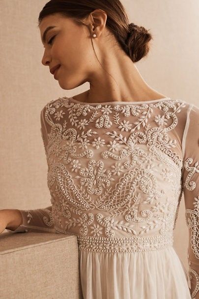 21 Ridiculously Stunning Long Sleeved Wedding Dresses Amsale Wedding Dress, Wedding Dresses Under 500, Illusion Sleeves, How To Dress For A Wedding, Bhldn Wedding, Long Sleeve Bridal Gown, Wedding Dresses Cinderella, Cinderella Wedding, Anthropologie Wedding