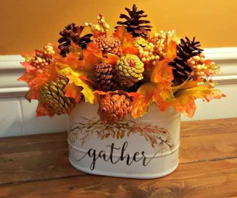 Fall Floral Arrangement with Painted Pine Cones - Modern on Monticello Pinecone Arrangements, Elegant Christmas Centerpieces, Painted Pine Cones, Natural Fall Decor, Fall Floral Arrangement, Small Pine Cones, Painted Pinecones, Gorgeous Centerpieces, Fall Floral Arrangements