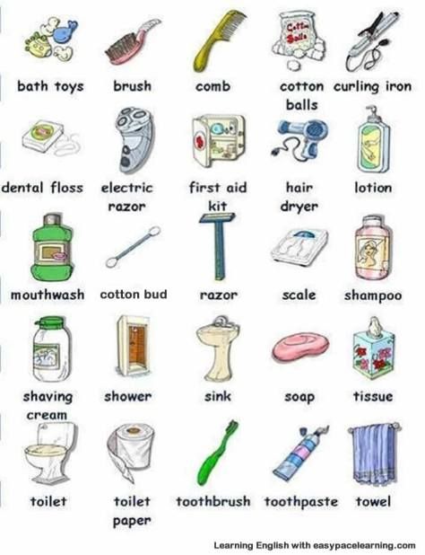 Esl Vocabulary, English Vocab, English Fun, English Course, Grammar And Vocabulary, English Idioms, Bathroom Items, Learn English Vocabulary, English Language Learning