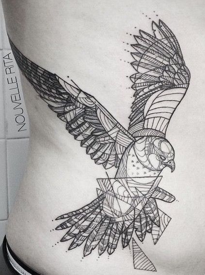 Geometric Falcon Magpie Tattoo, Geometric Owl Tattoo, Falcon Tattoo, Hawk Tattoo, Geometric Owl, Mechanic Tattoo, Owl Tattoo Design, Geometric Tattoo Design, Eagle Tattoos