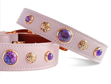 DIVINE DOG IS NEW TO ETSY, BUT WE HAVE BEEN MAKING AND SELLING LEATHER DOG COLLARS WITH GEMSTONES FOR 10 YEARS.  WE INVITE WHOLESALE ENQUIRIES. PLEASE FAVOURITE OUR SHOP AND PRODUCTS, WE WILL REWARD YOU WITH A DISCOUNT! LUXURY GENUINE TOP GRAIN LEATHER DOG COLLARS WITH GENUINE SEMI-PRECIOUS GEMSTONES AND HEALING CRYSTALS. OUR MOST FEMININE COLLAR WITH A DOSE OF CALMING ENERGY. https://divine.dog/products/millie-luxury-leather-dog-collar-with-gemstones The "Millie" Collection was inspired by a sweet yet rambunctious little bulldog puppy who's look and personality screams for a pretty and feminine collar. Each set of 3 Energized Gemstones and 2 Forget-me-Not Studs come set in Divine Dog's gold plated studs, placed into a Divine Dog Luxury Series of Collar.  DESIGNED FOR IT'S FEMINE ENERGY AN Pet Collar Charms, Bling Dog Collars, Dog Accesories, Dog Bling, Crystal Dog, Gemstones And Crystals, Luxury Dog Collars, Healing Gemstones, Kitten Collars