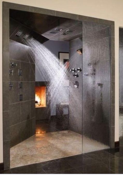 Couples shower with nearby fireplace Drømme Bad, Dream Shower, Hus Inspiration, Dream Bathrooms, Shower Remodel, Dream Bathroom, Style At Home, Beautiful Bathrooms, Design Case