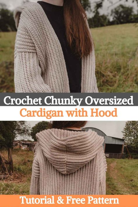 Amazing! Crochet Chunky Oversized Cardigan with Hood Hooded Sweater Pattern, Chunky Cardigan Pattern, Hooded Cardigan Pattern, Crochet Cardigan Pattern Free Women, Chunky Yarn Crochet Pattern, Chunky Yarn Crochet, Cardigan With Hood, Crochet Dress Pattern Free, Crochet Bracelet Pattern