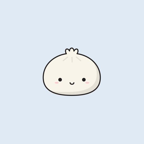 Cute smiley dumpling on baby blue background. Flat design illustration by Ennbe #ennbedesigns#dumpling#kawaii#bao#happydumpling#smiley#xiaolongbaor#wonton#dimsum#juicy#round#simpledrawing#simpledoodle#simpleillustration#cute Dumpling Emoji Png, Dumpling Cartoon Art, Dumpling Doodle Drawing, Kawaii Dumpling Drawing, Dumpling Drawing Cute, Dumpling Tattoo Small, Dimsum Drawing, Cute Dumpling Cartoon, Dimsum Cartoon