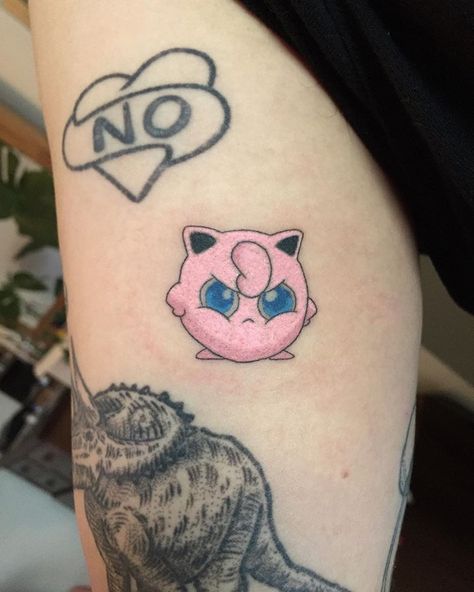 Angry Jigglypuff, Jigglypuff Tattoo, Small Colorful Tattoos, Pikachu Tattoo, Pink Tattoo, Pokemon Tattoo, Kawaii Tattoo, Sweet Tattoos, Anime Tattoo