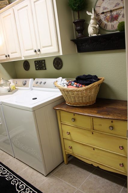 Laundry Room. Love the dresser idea for a folding table and storage for gloves and such if it also your mud room!! Laundry Room Pantry, French Farmhouse Style, Dressers Makeover, Laundry Room Remodel, Laundry Mud Room, Room Redo, Laundry Room Makeover, Utility Rooms, French Farmhouse