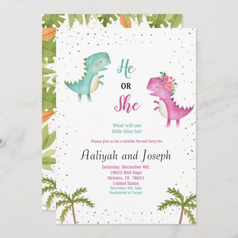 Dinosaur Gender Reveal, Dinosaur Invitations, Gender Reveal Ideas, Gender Reveal Invitations, Happy Party, Baby Gender Reveal, Reveal Ideas, Baby Shower Invitations For Boys, Baby Gender