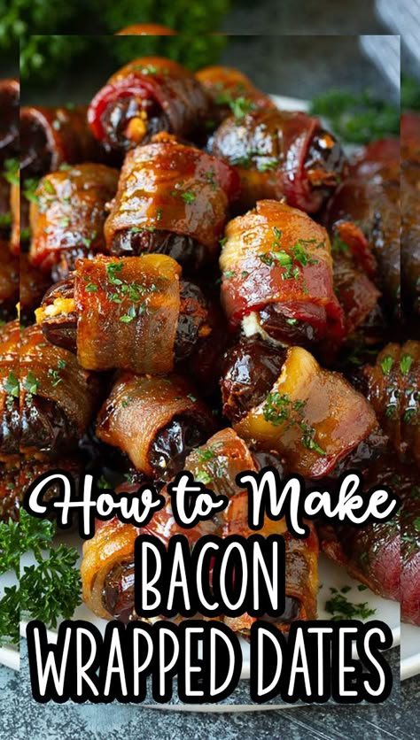 Bacon Wrapped Dates In Crockpot, Bacon Wrapped Dates With Goat Cheese, Gf Appetizers, Church Desserts, Bacon Dates, Warm Appetizers, Wrapped Dates, Brunch Appetizers, Bridesmaid Brunch