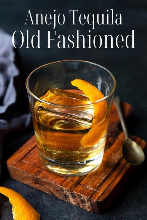 An updated version of a Bourbon Old Fashioned made with Añejo Tequila. It is the perfect cocktail to really enjoy the layers of flavors in Añejo Tequila! Old Fashion With Tequila, Anejo Old Fashioned, Tequila Old Fashioned Recipes Cocktail, Tequila Añejo Drinks, Smoked Tequila Cocktail, Tequila Old Fashioned Recipe, Tequila Old Fashioned, Old Fashion Drink Recipe, Classic Tequila Cocktails