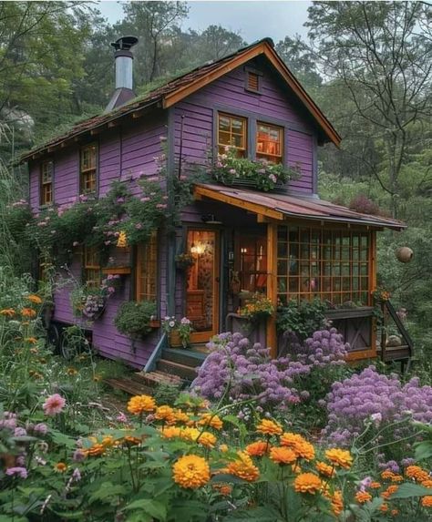 Witch Cottage Exterior, Gothic Cottage, Goddess Magic, Fairy Goddess, Purple House, Victoria House, Small Cottage Homes, Witch Cottage, Tiny House Inspiration