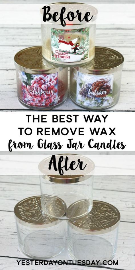 The Easiest Way to Remove Wax from a Glass Jar Candle: Reuse those pretty glass jars with an awesome hack to get rid of that old candle wax! A fun recycling/upcycling idea. Reuse Candle Jars, Candle Reuse, Old Candle Jars, Candle Jar Diy, Remove Wax, Old Candles, Candle Craft, Jar Candles, Glass Jar Candles