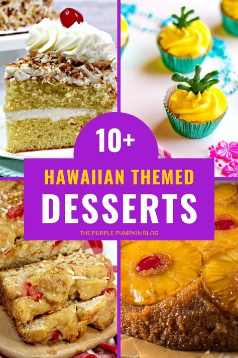 If you're throwing a Hawaiian luau party you'll definitely need a few different Hawaiian themed desserts for your guests to enjoy! Everyone loves something sweet, so here is a selection of delicious recipes that you can make to serve on the dessert party of your tropical Hawaiian party! #HawaiianThemedDesserts #Recipes #Desserts #ThePurplePumpkinBlog #HawaiianDesserts Hawaiian Themed Desserts, Luau Recipes, Luau Desserts, Hawaii Desserts, Hawaiian Dessert Recipes, Hawaiian Party Food, Ono Kine Recipes, Luau Party Food, Hawaiian Desserts