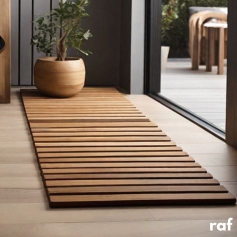 Handmade Wooden Rug, Luxury Mat & Rug, Bathroom Furniture, Unique Modern Decor, Wooden Bathroom Mat, Housewarming Gift, Must Have Bathroom - Etsy Shower Floor Mat Ideas, Modern Zen Bathroom Design, Wood Spa Bathroom, Natural Materials Bathroom, Bathroom Bench Decor, Bali Bathroom Interior Design, Spa Rooms Ideas Decor, Wood Shower Floor, Spa Interior Design Luxury