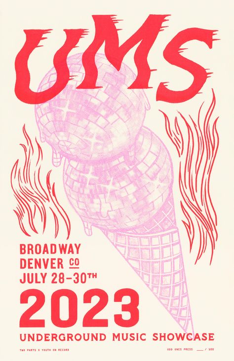 Underground Music Showcase 2023 - Meesh Merlin | Graphic Design & Illustration #poster #risograph #music #design #printmaking #riso #pink #red #disco #fire # flames #distort 2023 Poster Design, Art Deco Poster Design, Risograph Illustration, Risograph Design, Risograph Poster, Etsy Poster, 2023 Poster, Music Festival Poster, Graphics Layout