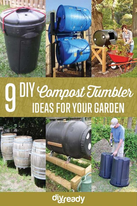 9 DIY Compost Tumbler Ideas Diy Compost Tumbler, Compost Barrel, Composting Ideas, Barrels Diy, Composters, Compost Bins, Compost Tumbler, Diy Compost, How To Make Compost