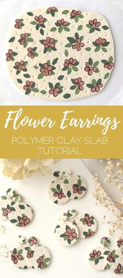 Polymer Earing Ideas, Clay Slabs Designs Easy, Polymer Clay Patterns Tutorial, How To Make Polymer Clay Flowers, Polymer Clay Slabs Diy, Polymer Clay Crafts To Sell, Clay Flowers How To Make Easy, Polymer Clay Flowers Tutorial, Polymer Clay Studio