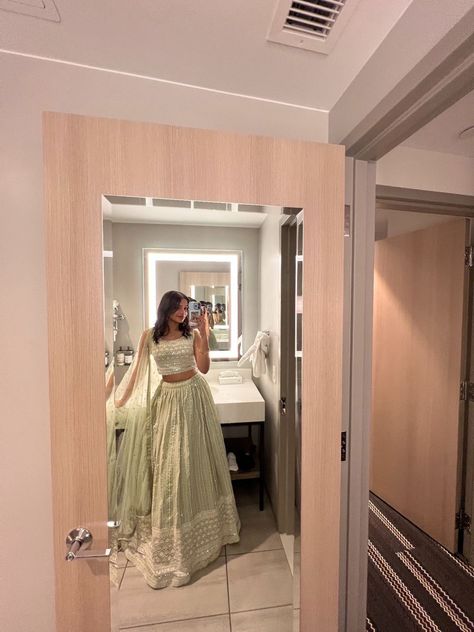 sage green lehenga Sage Indian Outfit, Sage Green Lehenga, Green Lengha, Trendy Outfits Indian, Outfits Indian, Wedding Diary, Green Lehenga, Desi Clothes, The Little Prince