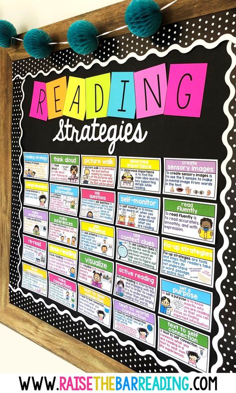 Back to School Reading Bulletin Board Literacy Manipulatives, Middle School Reading Classroom, Ela Bulletin Boards, Raise The Bar Reading, Reading Bulletin Board, Elementary Bulletin Boards, Reading Strategies Posters, Intervention Classroom, Reading Display